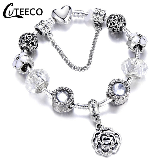 Silver Charms Bracelet Bangle For Women