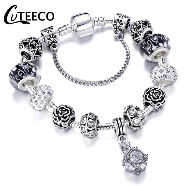 Silver Charms Bracelet Bangle For Women