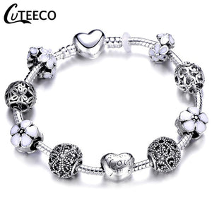 Silver Charms Bracelet Bangle For Women