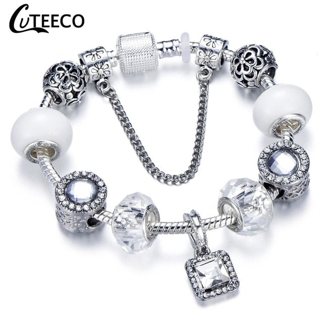 Silver Charms Bracelet Bangle For Women