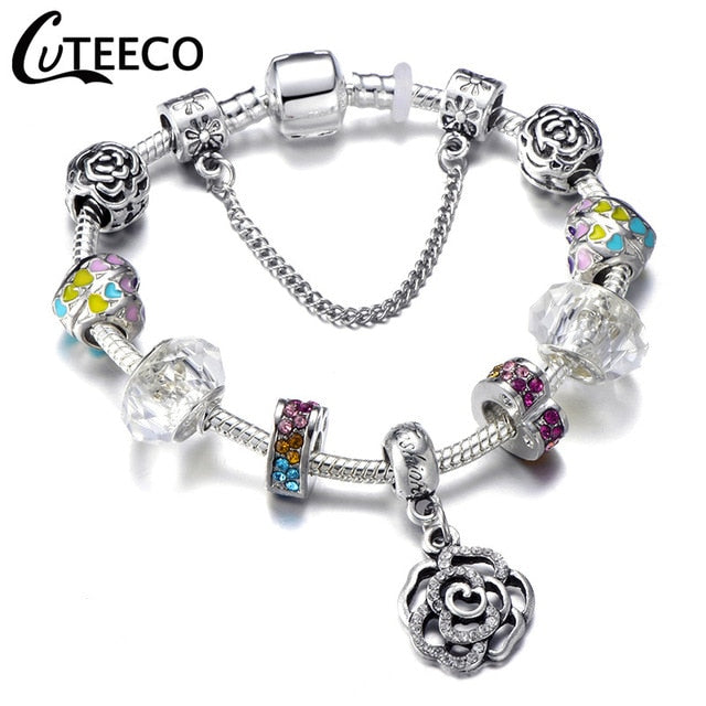 Silver Charms Bracelet Bangle For Women