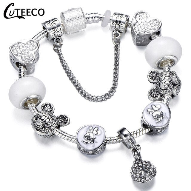 Silver Charms Bracelet Bangle For Women