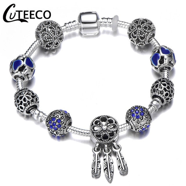 Silver Charms Bracelet Bangle For Women