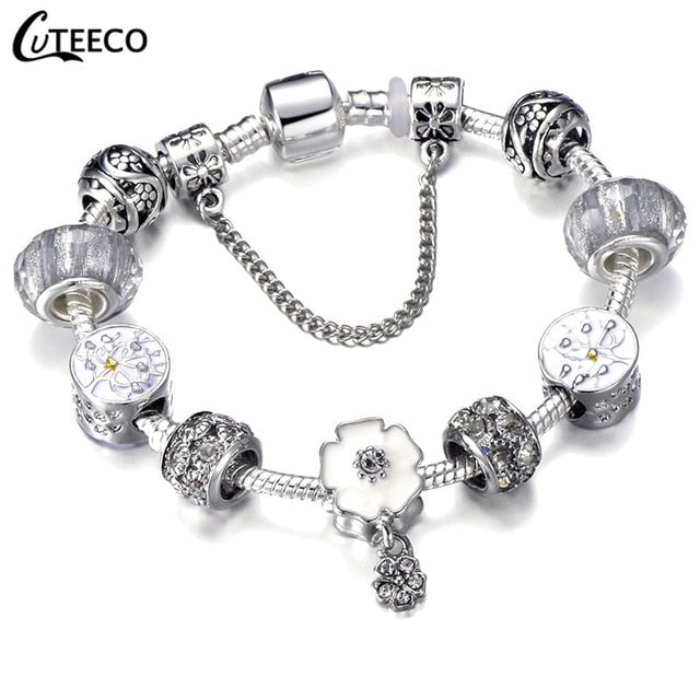 Silver Charms Bracelet Bangle For Women