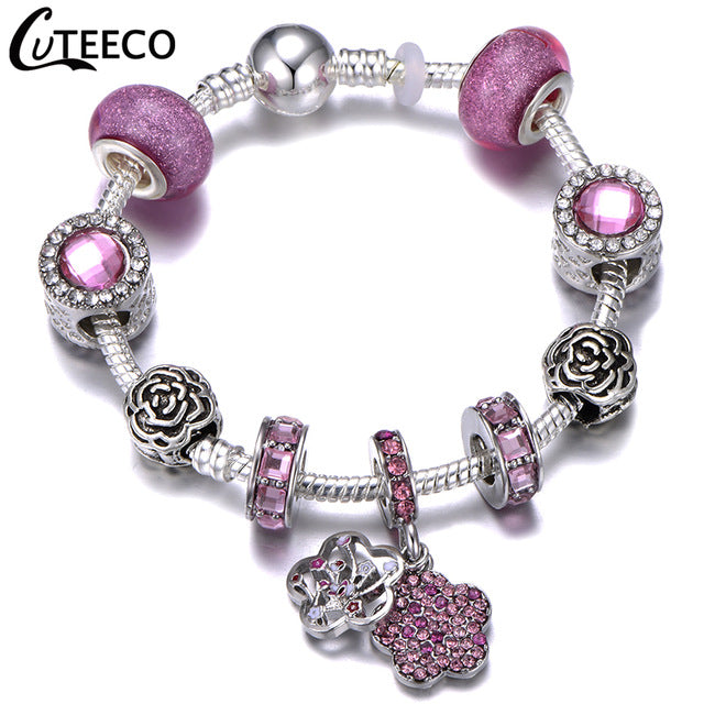 Silver Charms Bracelet Bangle For Women