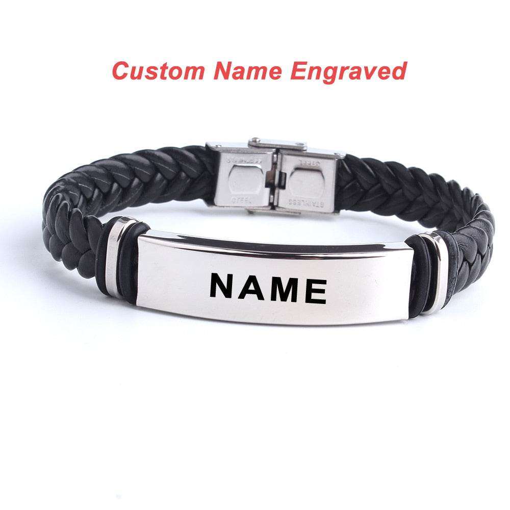 Fashion Custom logo Name Engrave Leather Bangle & Bracelet