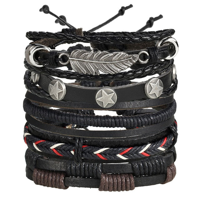 Vintage Leaf Feather Multilayer Leather Bracelet