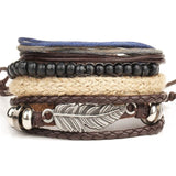 Vintage Leaf Feather Multilayer Leather Bracelet