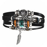 Vintage Leaf Feather Multilayer Leather Bracelet