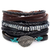 Vintage Leaf Feather Multilayer Leather Bracelet