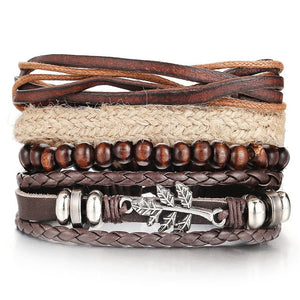 Vintage Leaf Feather Multilayer Leather Bracelet