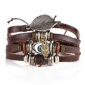 Vintage Leaf Feather Multilayer Leather Bracelet