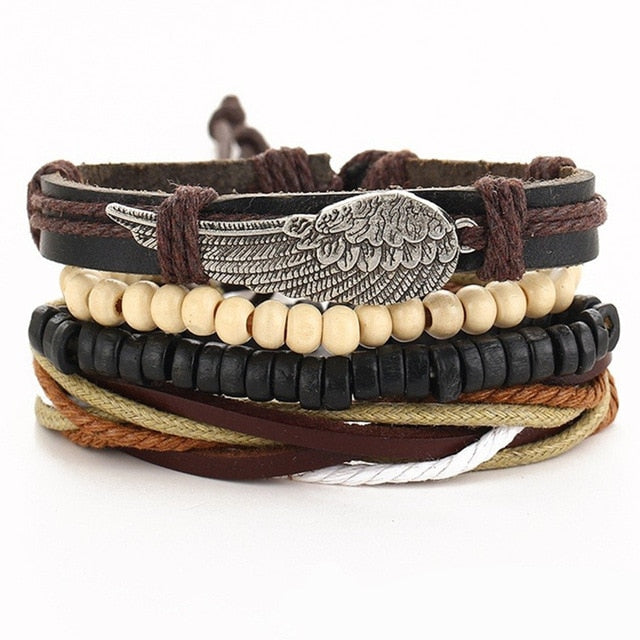 Vintage Leaf Feather Multilayer Leather Bracelet