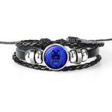 Zodiac Sign Black Braided Leather Bracelet