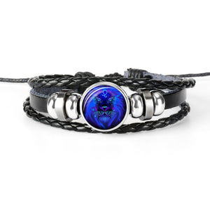 Zodiac Sign Black Braided Leather Bracelet