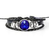 Zodiac Sign Black Braided Leather Bracelet